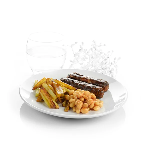 Sausage, Beans and Chips — Stock Photo, Image