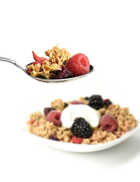 Muesli op lepel — Stockfoto