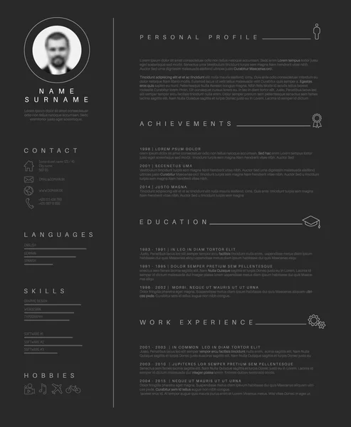 Minimalista scuro cv — Vettoriale Stock