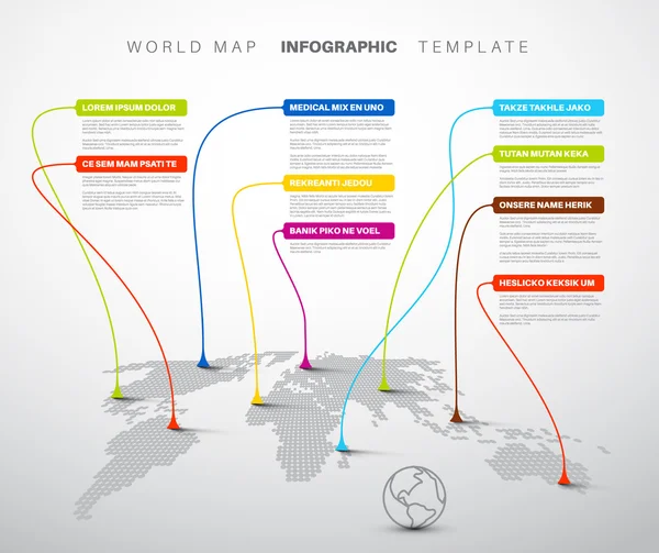 Mapa del mundo de la luz con marcas de puntero — Vector de stock