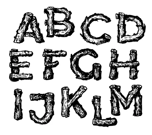 Fonte alphabet en bois dessinée à la main — Image vectorielle