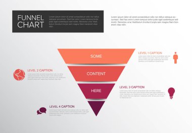 Vector Infographic 4 seviye katmanları açıklamalarla şablon oluşturur - ışık arkaplan üzerindeki kırmızı piramit şablonunu tersine çevirin