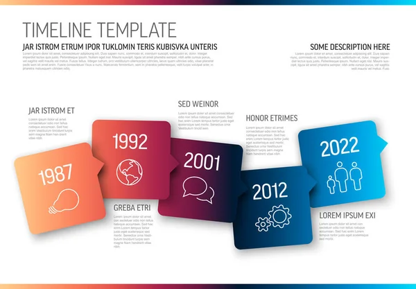 Vector Infographic Horizontal Timeline Template Made Arrow Square Bubbles Icons — Stock Vector