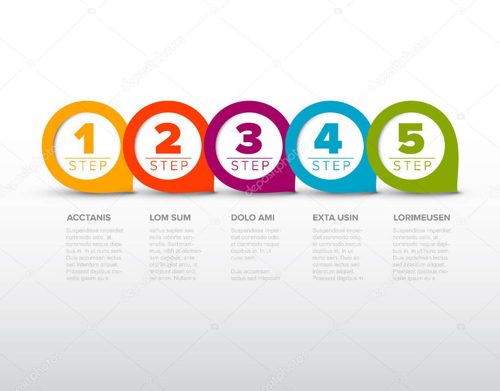 One two three four five - vector progress template with five steps and description