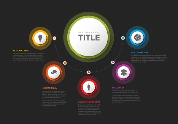 Plantilla Infografía Multiusos Vectorial Con Título Cinco Opciones Elementos Colores — Archivo Imágenes Vectoriales