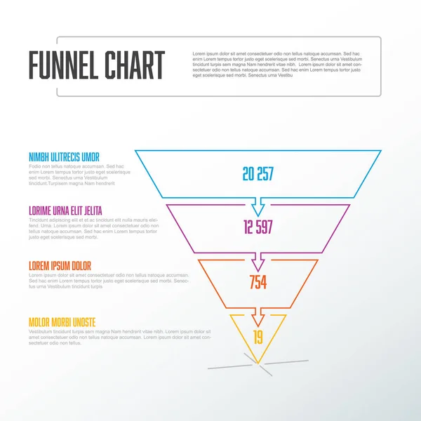 Linha Fina Vetorial Infográfico Camadas Nível Modelo Funil Com Descrições — Vetor de Stock