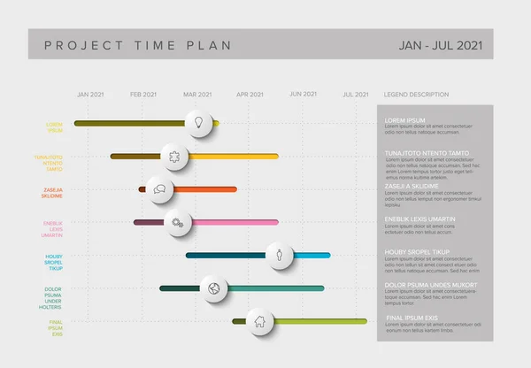 Vector Project Timeline Graph Gantt Progress Chart Highlighliet Project Task — 스톡 벡터