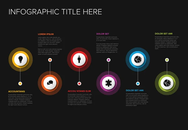 Vector Dark Progress Steps Template Descriptions Icons Circles — Stock Vector