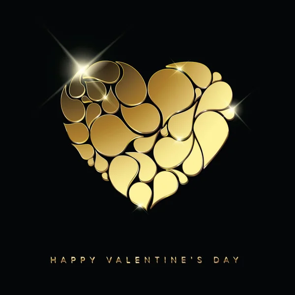 Plantilla Tarjeta Golden Happy Valentines Ilustración Del Concepto Del Corazón — Vector de stock