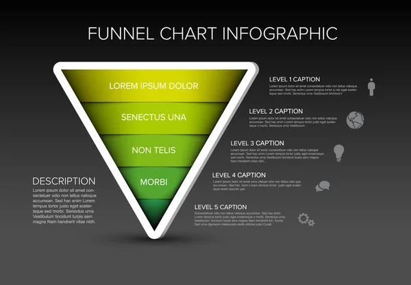 Warstwy Lejka Infograficzny Szablon Ciemna Odwrotna Piramida Infochart — Wektor stockowy