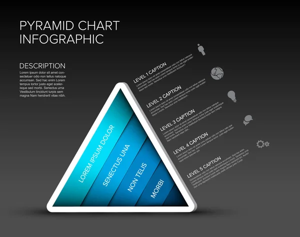 Plantilla Infografía Pirámide Embudo Capas Infografía Embudo Inverso Azul Oscuro — Archivo Imágenes Vectoriales