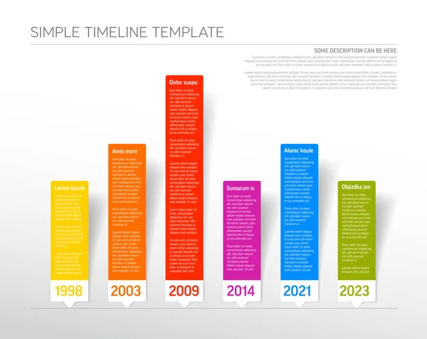 Vector Infographic Timeline Report Template Design Paper Labels Stickers Arrows — Stock Vector