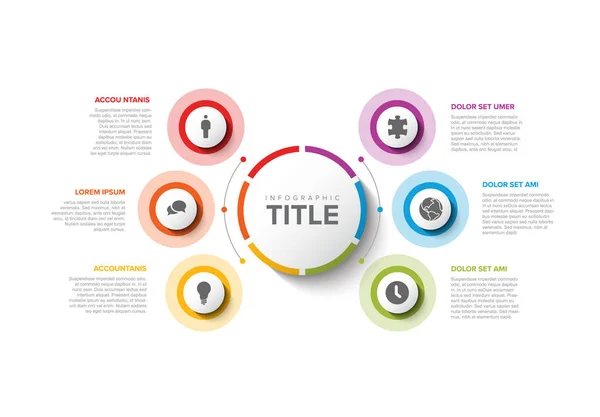 Vector Multipurpose Infographic Template Title Six Elements Options Big Circle — Stock Vector