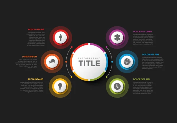 Plantilla Infografía Multipropósito Vectorial Con Título Seis Opciones Elementos Alrededor — Archivo Imágenes Vectoriales