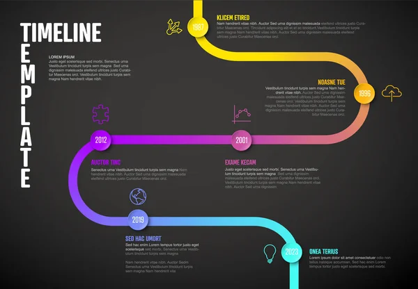 Vector Infographic Company Milestones Curved Timeline Template Dark Time Line — Stock Vector