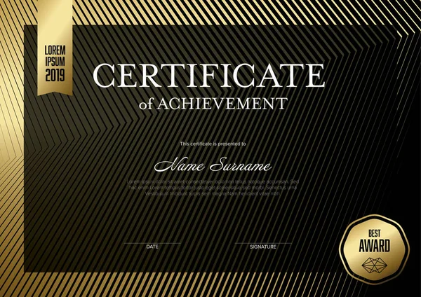 Nowoczesny Certyfikat Osiągnięcia Szablonu Miejscem Twoją Zawartość Złoty Design Ciemnozłoty — Wektor stockowy