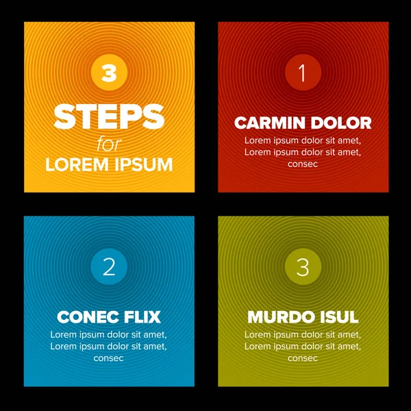 Quatre Carrés Couleur Contenu Pour Différentes Étapes Conseils Options Infographie — Image vectorielle