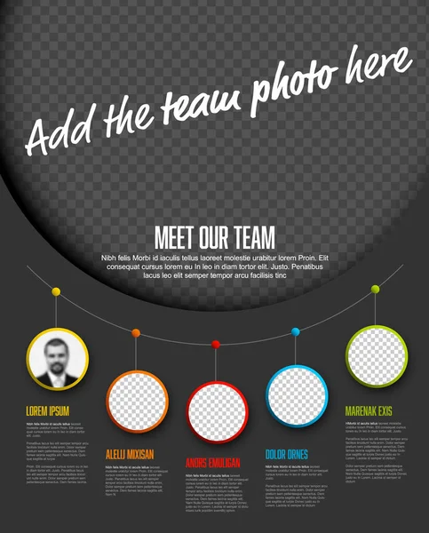 Company Team Dark Presentation Template Big Team Photo Team Profile — Stock Vector