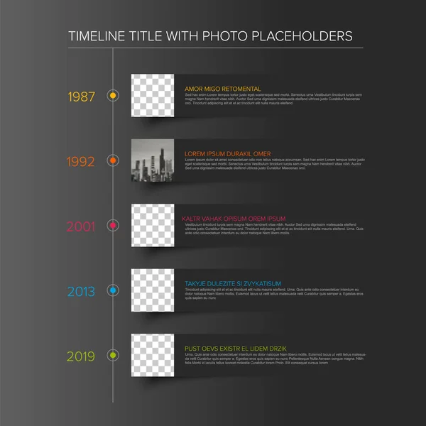 Vector Simple Dark Infographic Vertical Time Line Template Square Photo — ストックベクタ