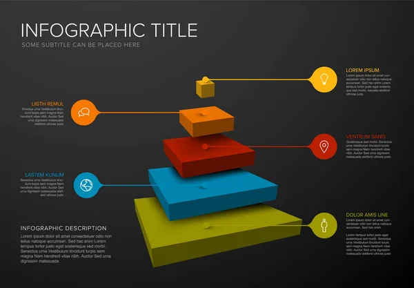 Vector Infographic Square Layers Template Five Levels Material Structure Color — Archivo Imágenes Vectoriales