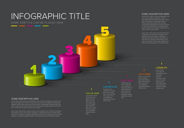 Vektor Mørk Multipurpose Infografisk Skabelon Lavet Farve Diagonale Cylinder Trin – Stock-vektor