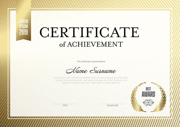 Modern Certificate Achievement Template Place Your Content Golden Design Light — Wektor stockowy