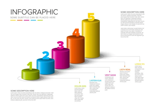 Vektorové Světlo Víceúčelová Infographic Šablona Barevných Diagonálních Válců Kroky Rostoucí — Stockový vektor