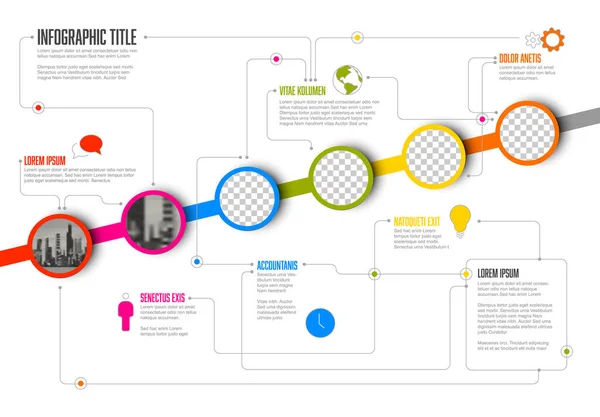 Vector Infographic Timeline Template Made Circle Photo Placeholders Text Content — Stock Vector