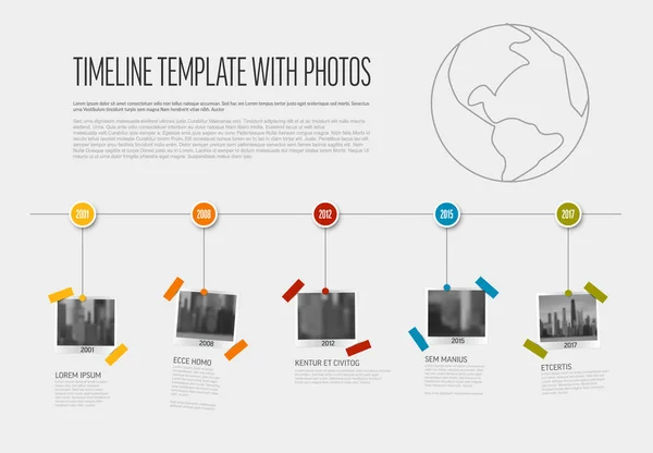 Διάνυσμα Infographic Company Ορόσημα Χρονικό Πρότυπο Φωτογραφία Placeholders Στιγμιότυπα Μια — Διανυσματικό Αρχείο