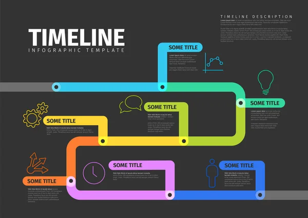 Vector Dark Infographic Timeline Report Template Thick Lines Icons Color — Wektor stockowy