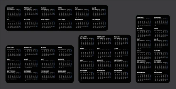 Raccolta Modelli Layout Del Calendario Nero Vettoriale Anno 2022 Quattro — Vettoriale Stock