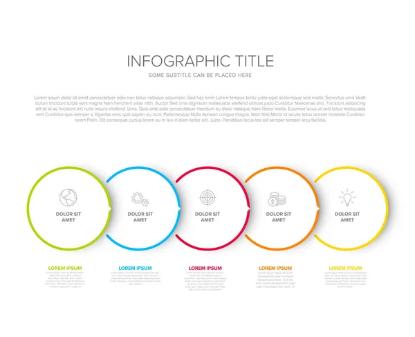 Schéma Vectoriel Diagramme Progression Processus Avec Cinq Étapes Icônes Descriptions — Image vectorielle