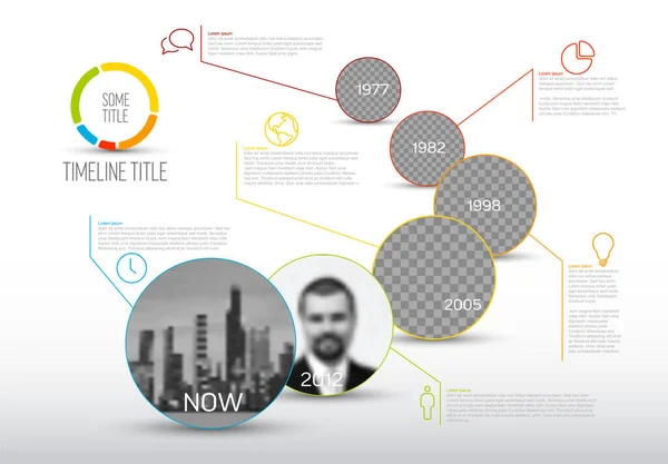 Modello Timeline Infografica Vettoriale Realizzato Con Segnaposto Foto Circolari Con — Vettoriale Stock