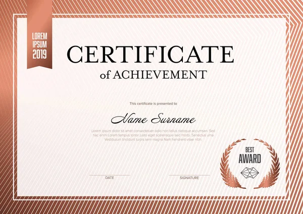 Modern Certificate Achievement Template Place Your Content Metallic Red Bronze — Stock Vector
