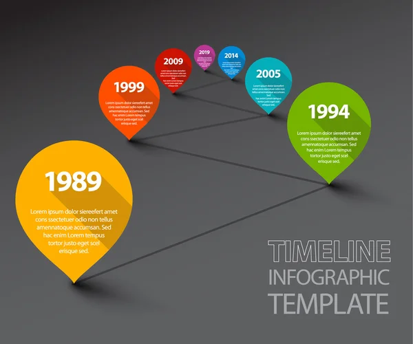 Modelo de linha do tempo de infográfico fresco com ponteiros em uma linha — Vetor de Stock