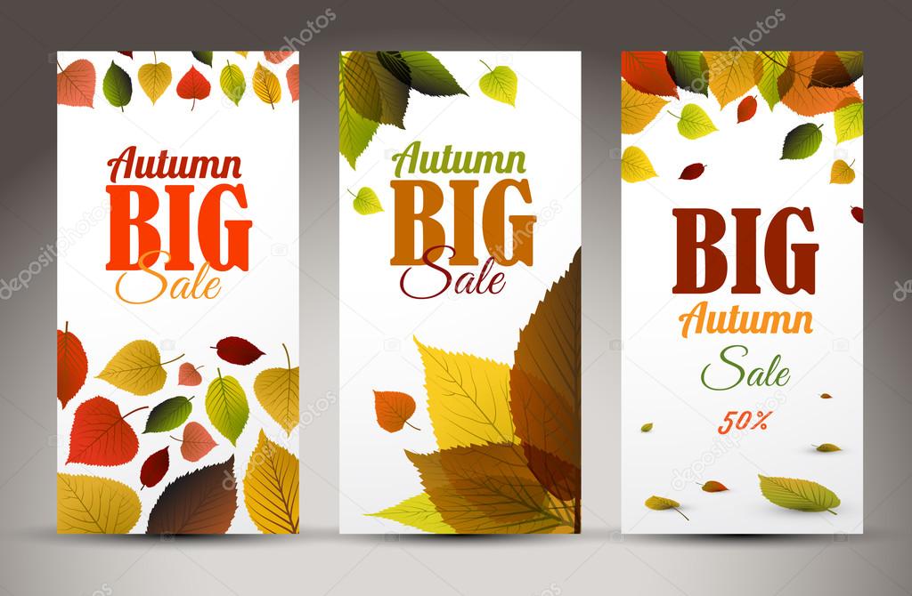 Fresh natural fall vertical banners with leafs and sample text