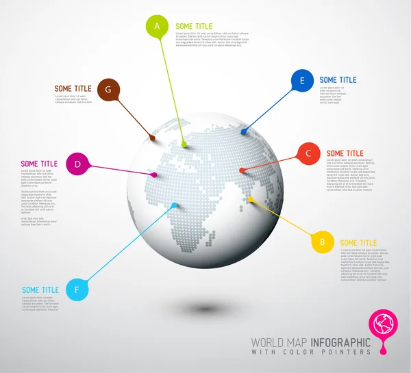 Mundo mapa globo com ponteiro marcas —  Vetores de Stock