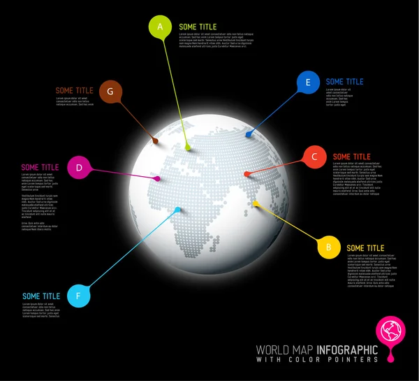 Mundo mapa globo con marcas de puntero — Vector de stock