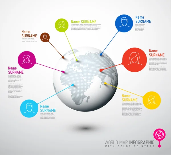 Mundo mapa globo con marcas de puntero — Vector de stock