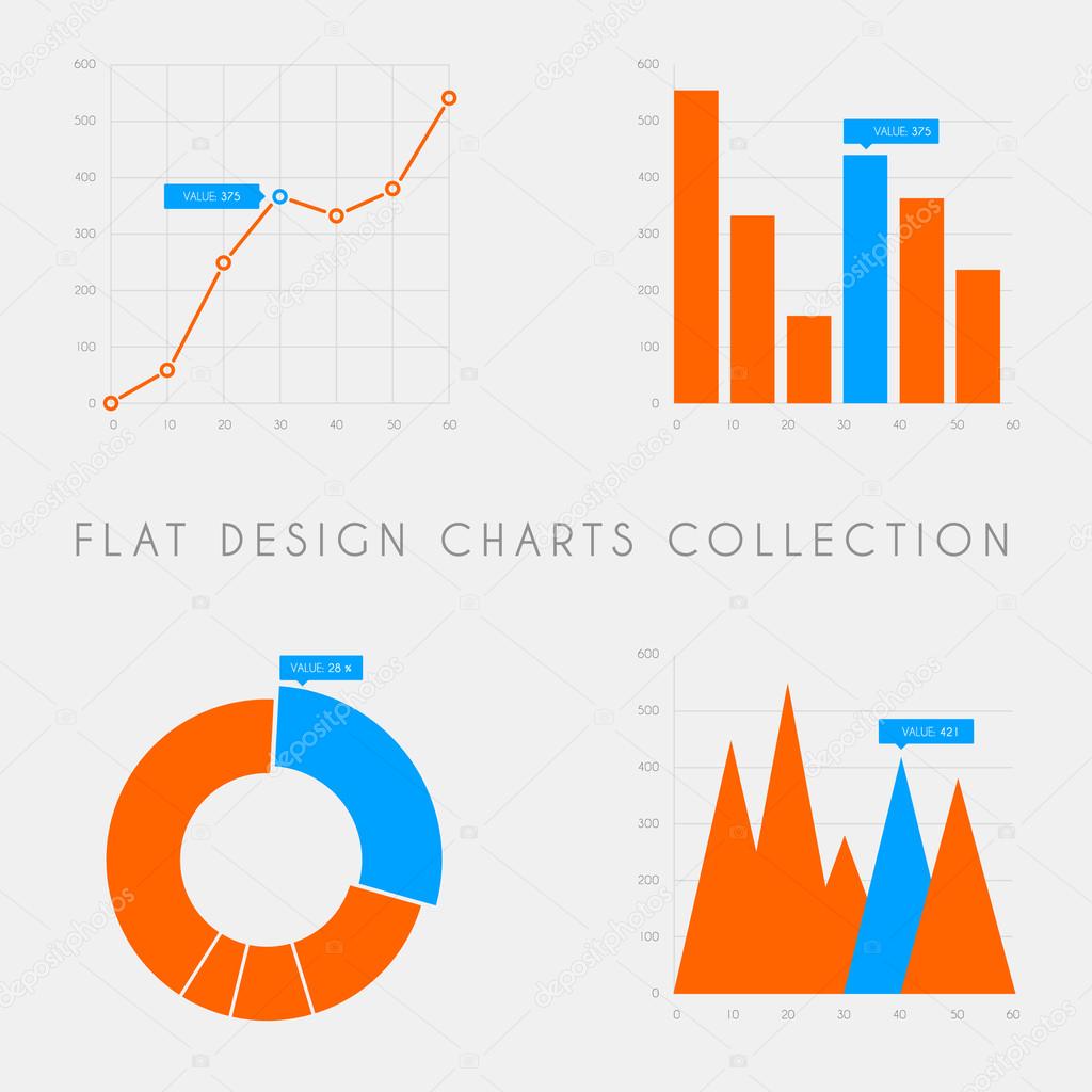 Flat design statistics charts and graphs