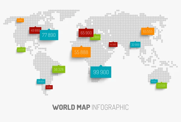 Mappa del mondo con segni di puntatore — Vettoriale Stock