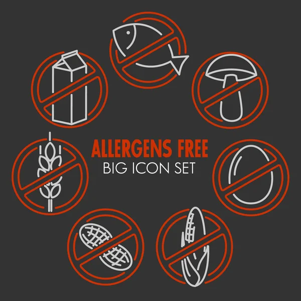 Εικονίδια που για αλλεργιογόνα δωρεάν προϊόντα — Διανυσματικό Αρχείο