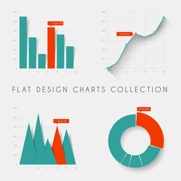 Grafici e grafici delle statistiche di progettazione piatta — Vettoriale Stock