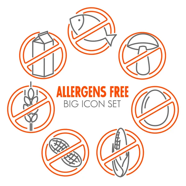 Ikonok az allergének ingyenes termékek — Stock Vector