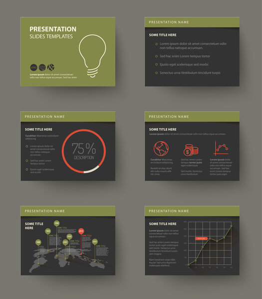 Presentation slides with infographic elements