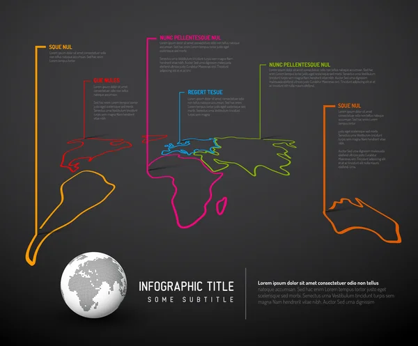 Mapa de línea delgada Mundo oscuro — Vector de stock