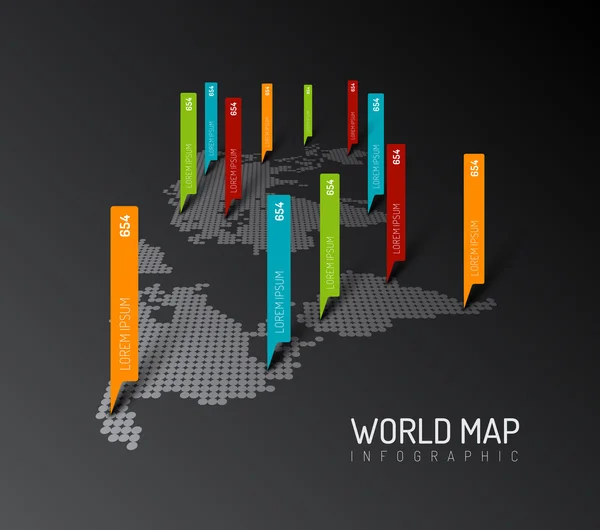 Mapa světa s kapičkami ukazatel značkami — Stockový vektor