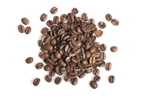 Coffee beans heap isolated on white background