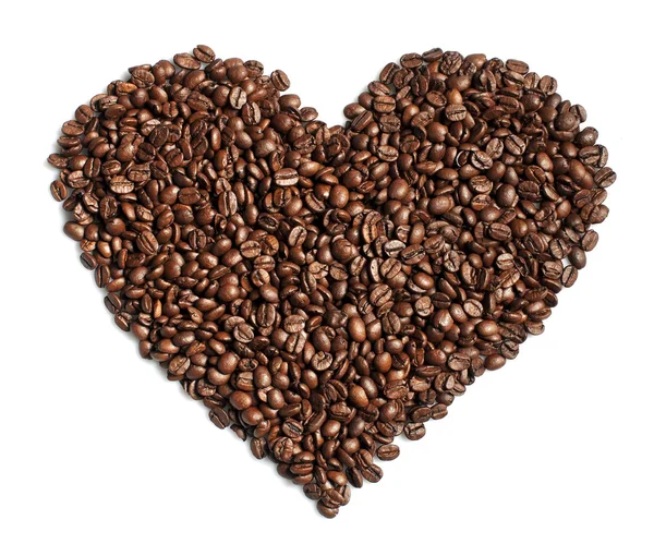 Granos de café corazón en forma de blanco — Foto de Stock