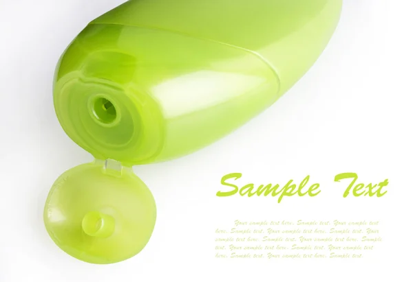 Groene plastic shampoo fles — Stockfoto